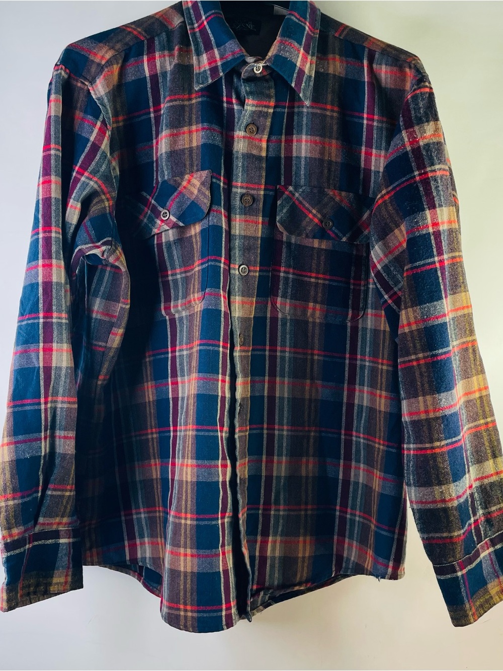 Vintage South CHANEL Navy and Red Plaid Button-Down Shirt